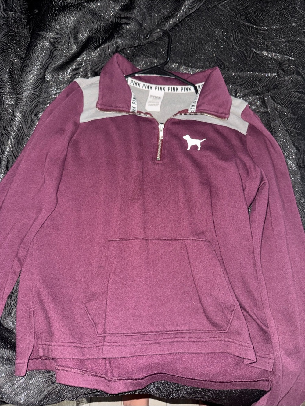 PINK Victoria's Secret Plum and Light Gray Quarter-Zip Pullover